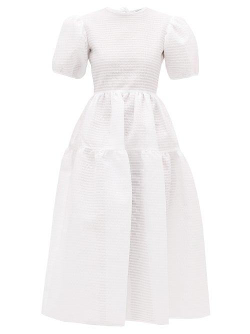 Matchesfashion.com Cecilie Bahnsen - Katja Tiered Tie-back Seersucker Dress - Womens - White