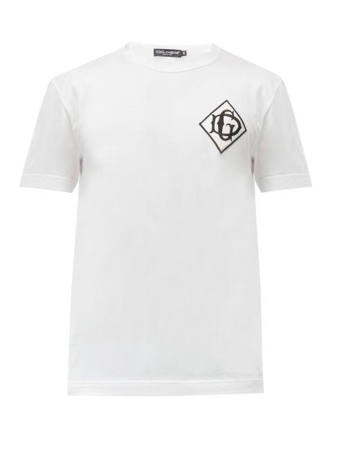 Matchesfashion.com Dolce & Gabbana - Monogram-embroidered Cotton-jersey T-shirt - Mens - White