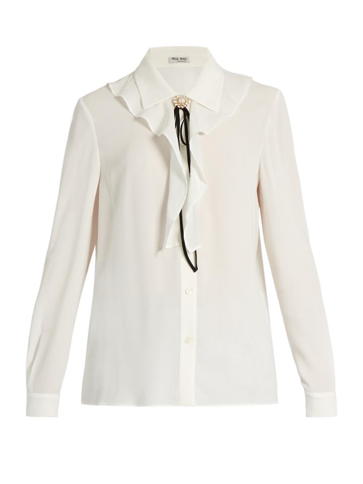 Miu Miu Ruffle-trimmed Embellished Crepe Blouse