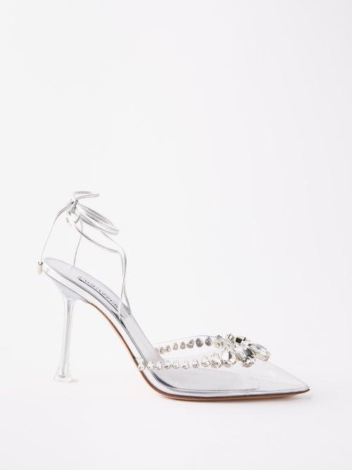 Aquazzura - Galaxy 95 Crystal-embellished Pvc Pumps - Womens - Silver