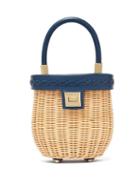 Matchesfashion.com Sparrows Weave - Top-handle Leather And Wicker Bucket Bag - Womens - Navy Multi