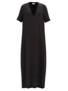 Raey - Low V-neck Silk T-shirt Maxi Dress - Womens - Black