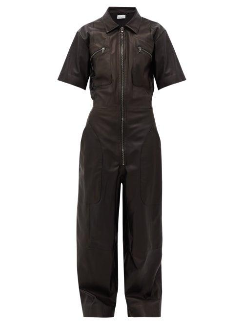 Matchesfashion.com Raey - Zip-front Leather Jumpsuit - Womens - Black
