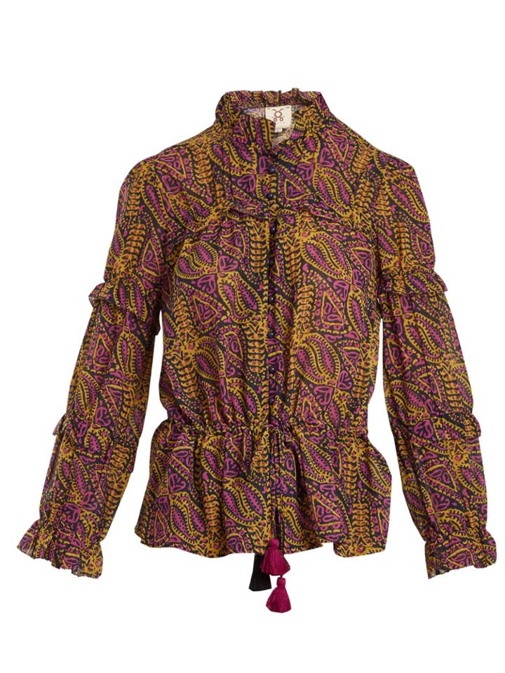 Figue Zola Paisley-print Ruffle-trim Cotton-blend Top