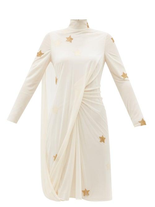 Burberry - Star-appliqu Asymmetrical Crepe Dress - Womens - Cream