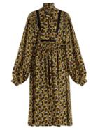 Matchesfashion.com Rochas - Floral Print Silk Crepe De Chine Midi Dress - Womens - Brown Multi