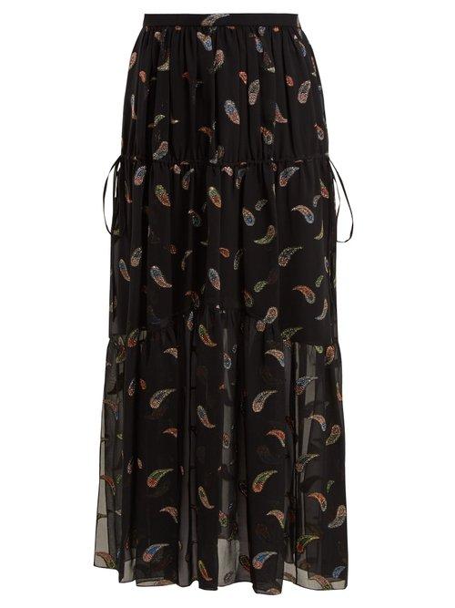 Matchesfashion.com Chlo - Paisley Jacquard Chiffon Skirt - Womens - Black