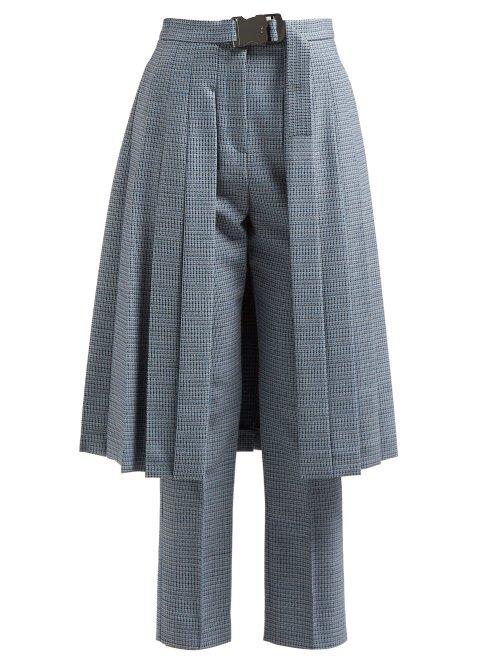 Matchesfashion.com Fendi - Pleated Skirt Panel Wool Blend Tweed Trousers - Womens - Blue Multi