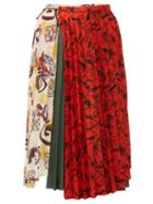 Matchesfashion.com Toga - Contrast Print Pleated Midi Skirt - Womens - Ivory