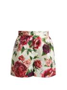 Matchesfashion.com Dolce & Gabbana - Floral Print Cotton Blend Jacquard Shorts - Womens - White Multi