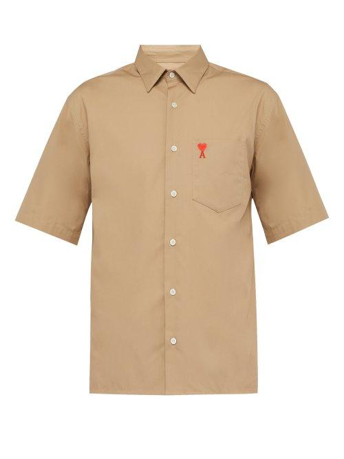Matchesfashion.com Ami - Logo Embroidered Short Sleeve Shirt - Mens - Camel