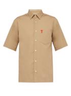 Matchesfashion.com Ami - Logo Embroidered Short Sleeve Shirt - Mens - Camel