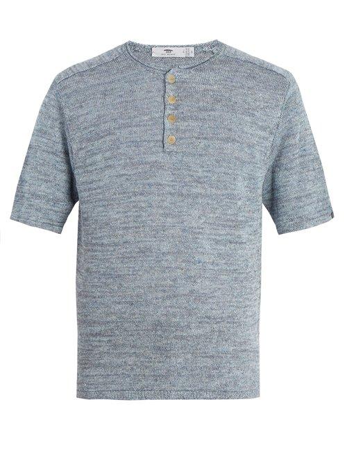 Matchesfashion.com Inis Mein - Short Sleeved Linen Top - Mens - Blue