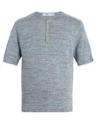 Matchesfashion.com Inis Mein - Short Sleeved Linen Top - Mens - Blue