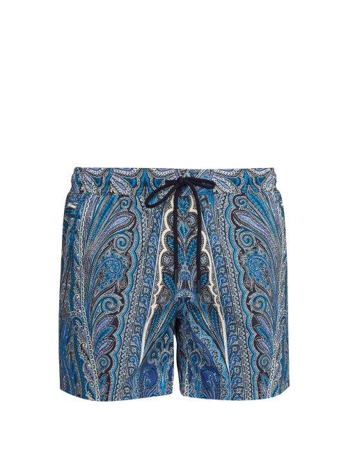 Matchesfashion.com Etro - Striped Paisley Print Swim Shorts - Mens - Blue Multi