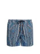 Matchesfashion.com Etro - Striped Paisley Print Swim Shorts - Mens - Blue Multi