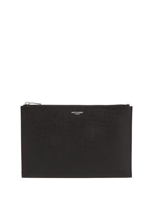 Matchesfashion.com Saint Laurent - Foiled-logo Mini Grained-leather Pouch - Mens - Black