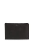 Matchesfashion.com Saint Laurent - Foiled-logo Mini Grained-leather Pouch - Mens - Black