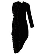 Matchesfashion.com A.w.a.k.e. - Ruffled Asymmetric Velvet Midi Dress - Womens - Black