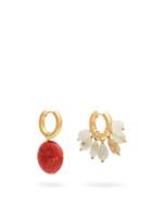 Matchesfashion.com Timeless Pearly - Vera Mismatched Stone Hoop Earrings - Womens - Red