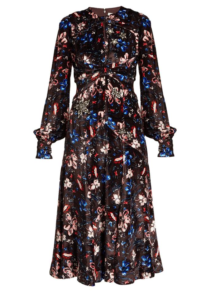 Erdem Carwen Floral-print Velvet Dress