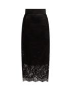 Matchesfashion.com Dolce & Gabbana - Lace Panelled Satin Pencil Skirt - Womens - Black
