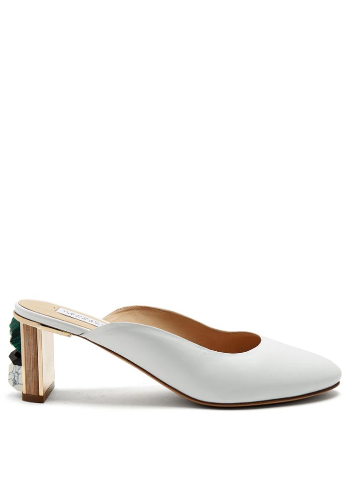 Gabriela Hearst Lange Round Toe Stone-embellished Leather Mules