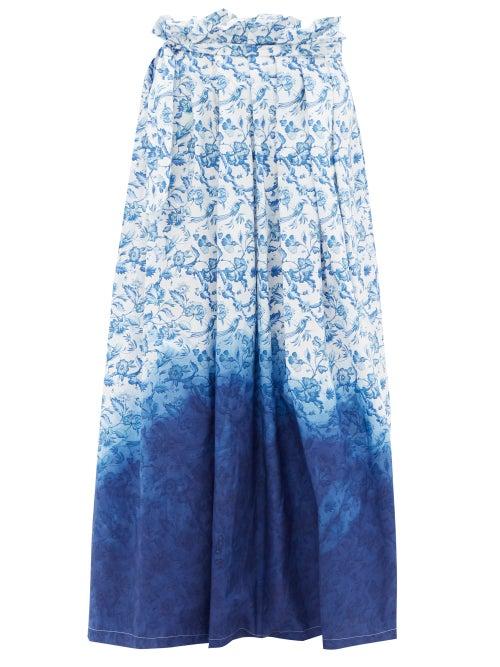 Ladies Rtw Matty Bovan - Floral-print Cotton Maxi Wrap Skirt - Womens - Blue Multi