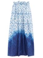 Ladies Rtw Matty Bovan - Floral-print Cotton Maxi Wrap Skirt - Womens - Blue Multi
