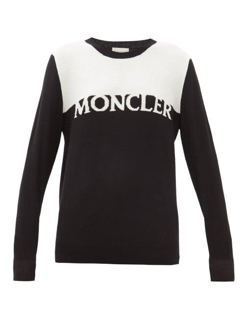 Matchesfashion.com Moncler - Logo-intarsia Wool-blend Sweater - Womens - Black White