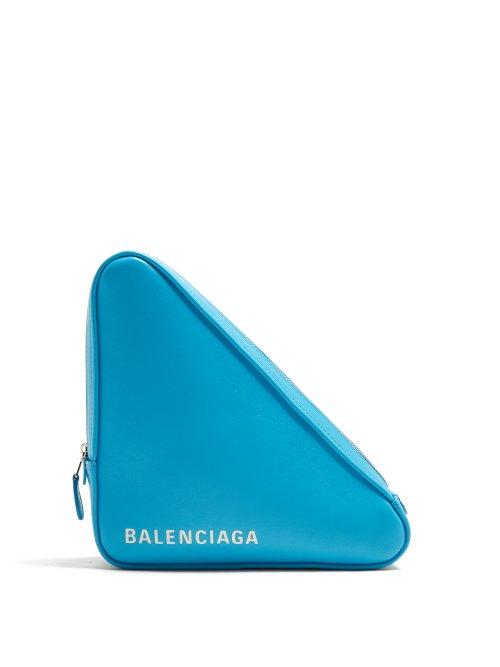 Matchesfashion.com Balenciaga - Triangle Pochette M Leather Clutch - Womens - Blue White