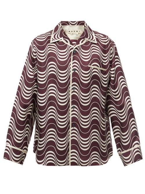 Matchesfashion.com Marni - Psycho Waves Silk Shirt - Mens - Burgundy