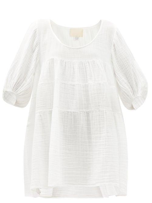 Matchesfashion.com Anaak - Nina Tiered Crinkled Cotton Mini Dress - Womens - White
