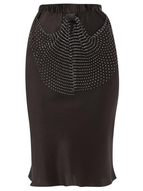 Matchesfashion.com Romance Was Born - Crystal Net Trim Silk Charmeuse Skirt - Womens - Black