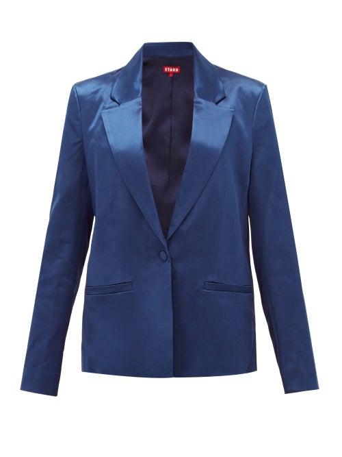Matchesfashion.com Staud - Madden Single-breasted Satin Jacket - Womens - Dark Blue