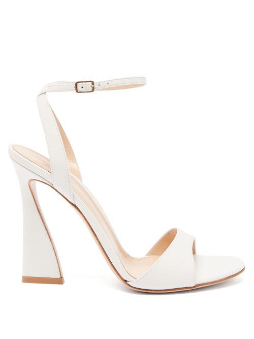 Ladies Shoes Gianvito Rossi - Aura Flared-heel Leather Sandals - Womens - White