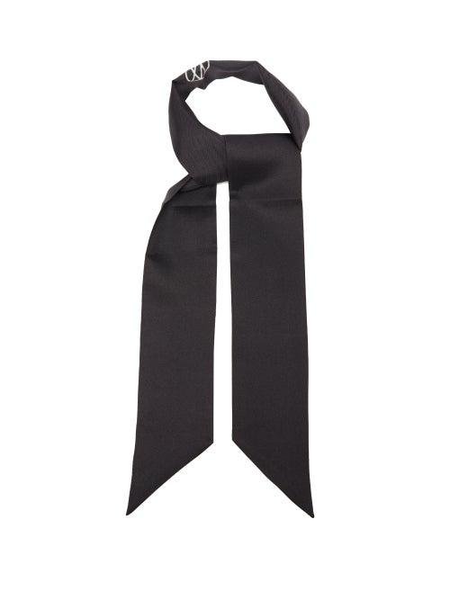 Lescarf - Logo-print Silk-twill Narrow Scarf - Womens - Black