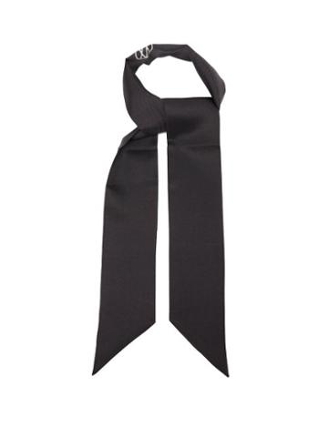 Lescarf - Logo-print Silk-twill Narrow Scarf - Womens - Black
