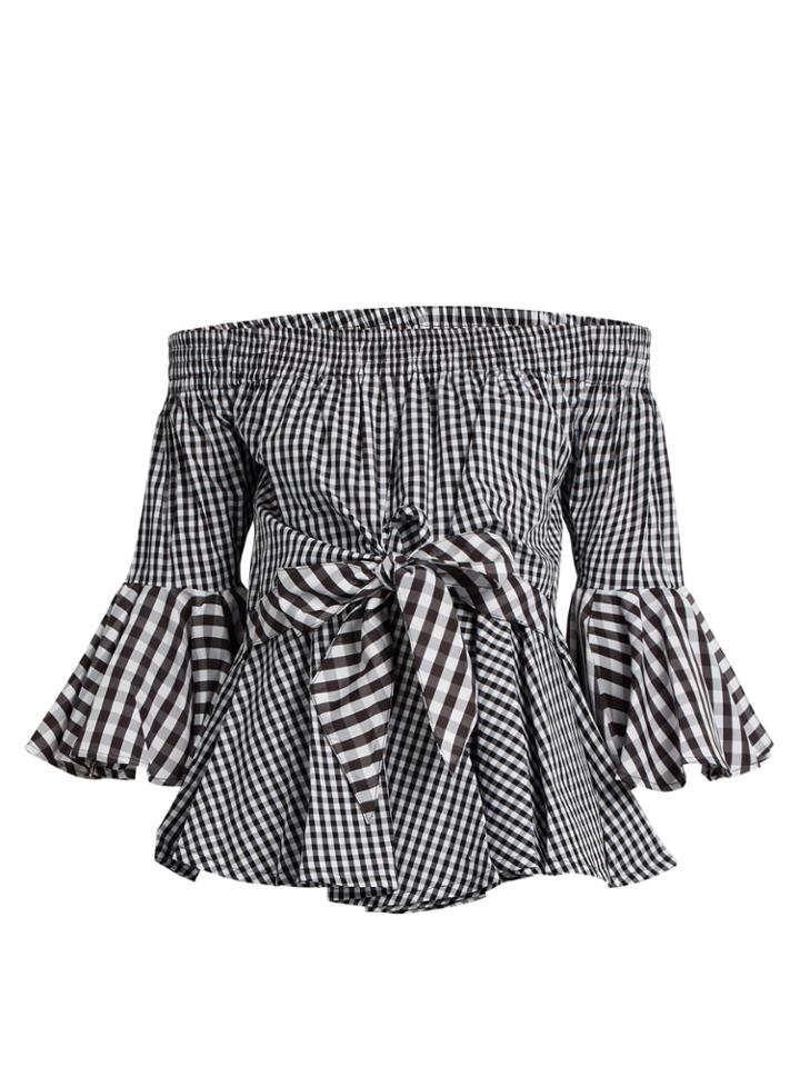 House Of Holland Off-the-shoulder Cotton-gingham Top