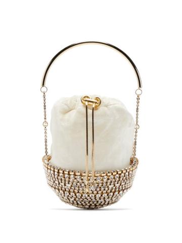 Matchesfashion.com Rosantica By Michela Panero - Kingham Crystal Embellished Velvet Clutch Bag - Womens - White
