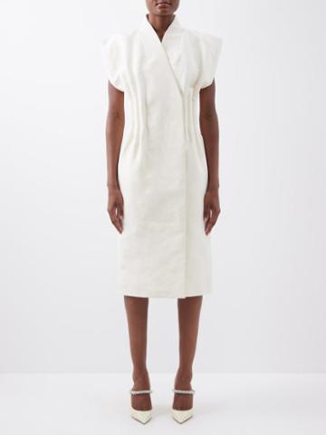 Zaid Affas - Tucked-waist Linen-blend Midi Dress - Womens - White