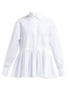 Matchesfashion.com Valentino - Pleated Hem Cotton Blend Poplin Shirt - Womens - White