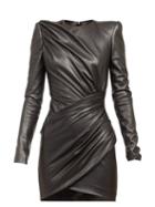Matchesfashion.com Alexandre Vauthier - Draped Leather Mini Dress - Womens - Black