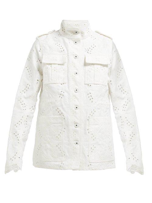 Matchesfashion.com Off-white - High Neck Broderie Anglaise Cotton Jacket - Womens - White
