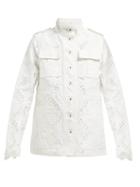 Matchesfashion.com Off-white - High Neck Broderie Anglaise Cotton Jacket - Womens - White