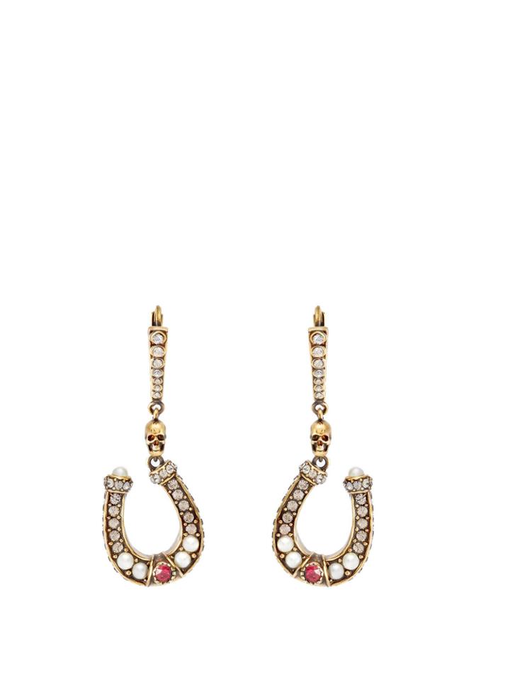 Alexander Mcqueen Horseshoe Pav-crystal Drop Earrings