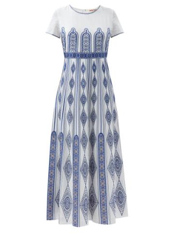 Emporio Sirenuse - Tracey Embroidered Cotton-voile Dress - Womens - White Blue