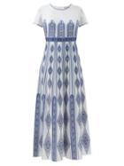 Emporio Sirenuse - Tracey Embroidered Cotton-voile Dress - Womens - White Blue