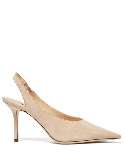 Matchesfashion.com Jimmy Choo - Ivy 85 Suede Slingback Pumps - Womens - Beige