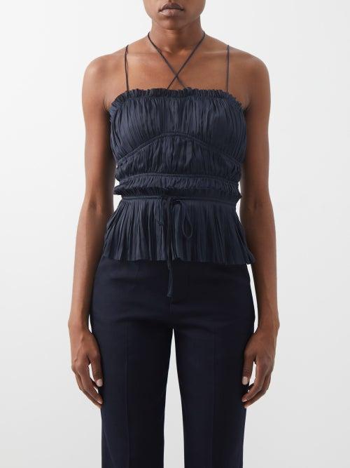 Ulla Johnson - Calista Pliss-satin Tank Top - Womens - Navy